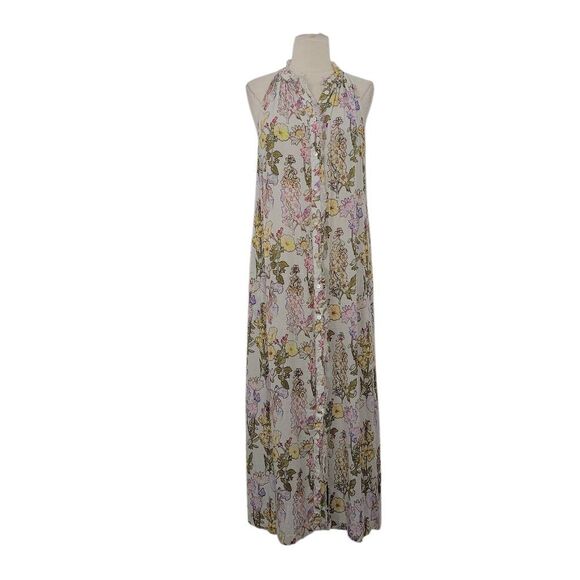RAQUEL ALLEGRA Halter Midi Dress Sz 0 Floral Garden Print Lightweight Feminine - Picture 4 of 11